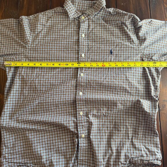 Polo Ralph Lauren Brown Blue Plaid 100% Cotton Button Down Shirt Size XL EUC - Picture 4 of 5